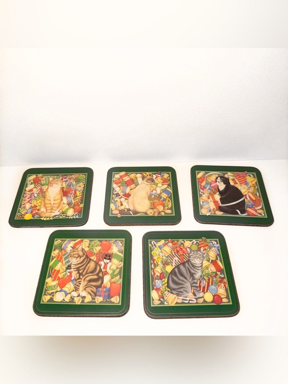Vintage Pimpernel Christmas Cat Coaster Set